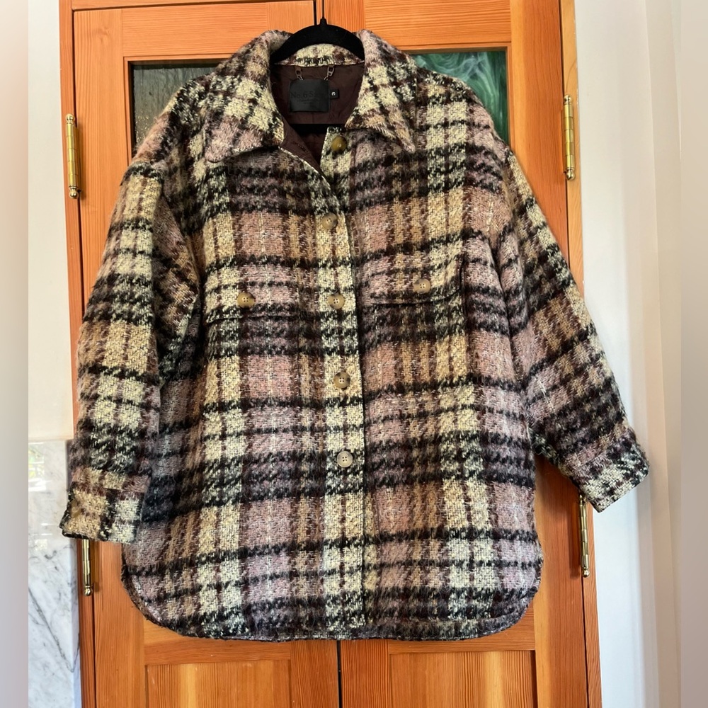 No. 6 Wilson Jacket in Stone and Lilac Check, L/XL, Brand size 3